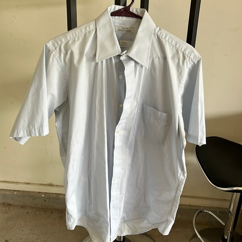 Mens blue button up short sleeve dress shirt